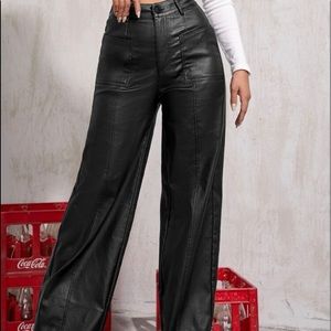 Trendy wide leg leather pants